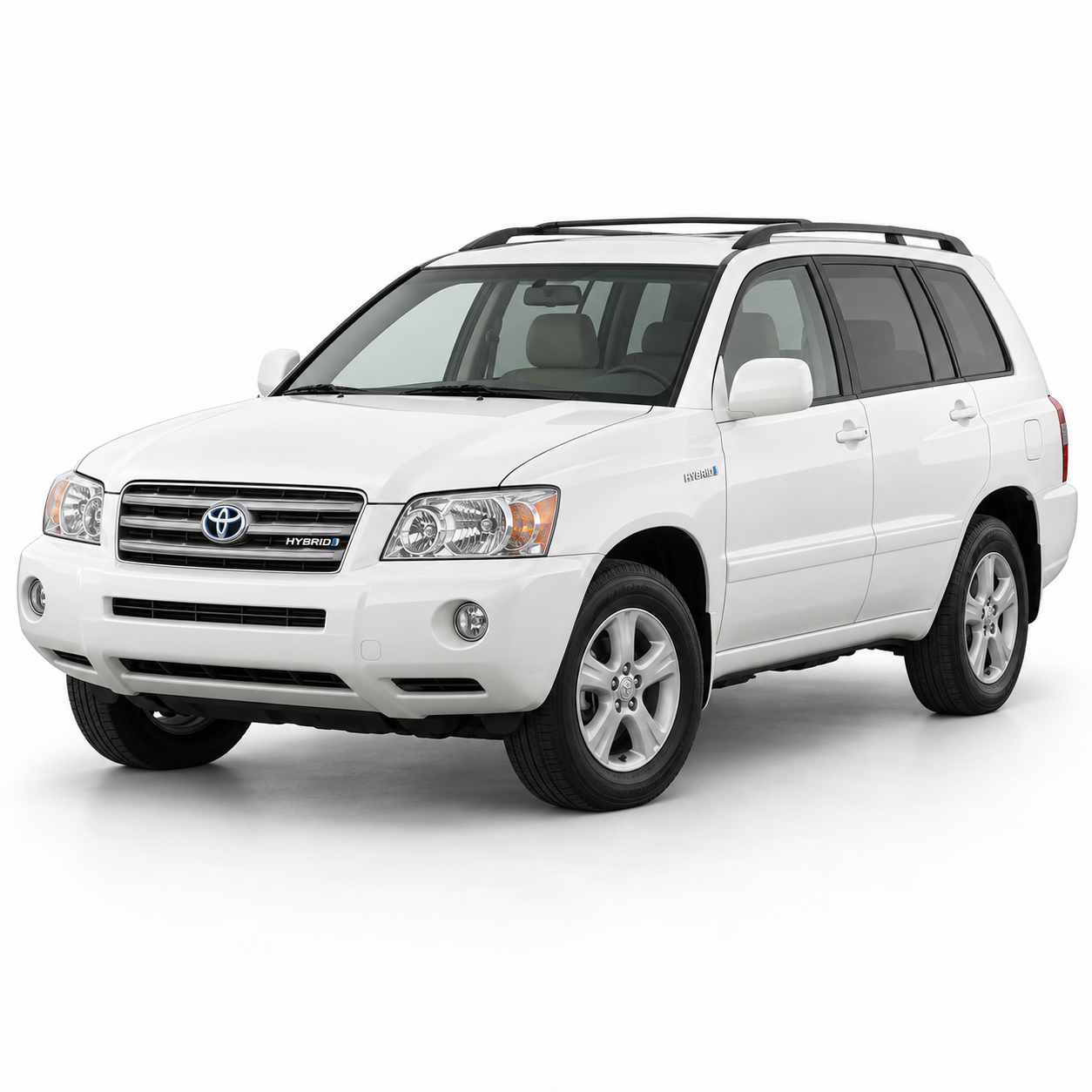 Illustrative white first-generation Toyota Highlander Hybrid; vehicle reference, not kit contents.