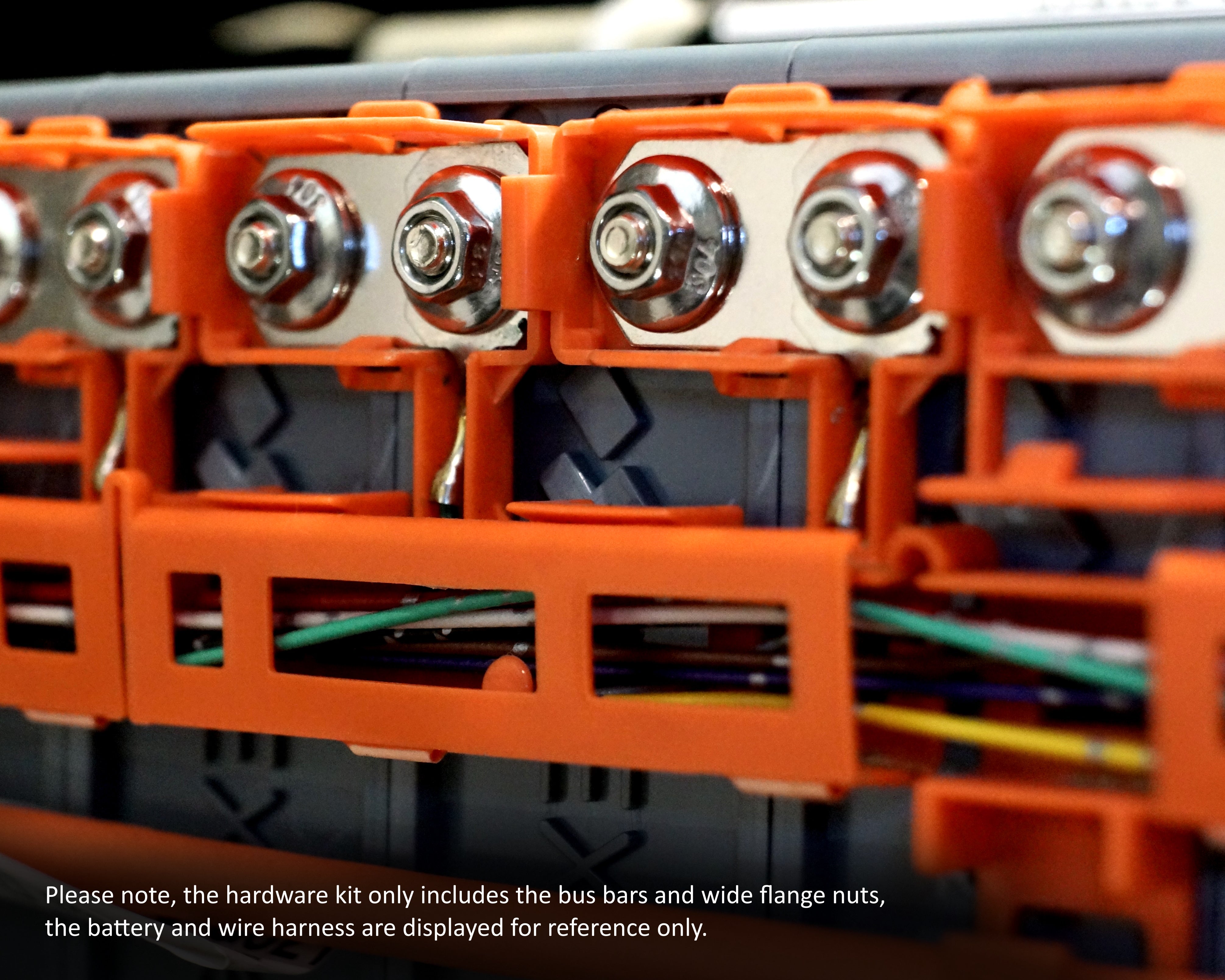 Acenbay bus bar and nut terminal detail on a sodium-ion battery; installation reference only