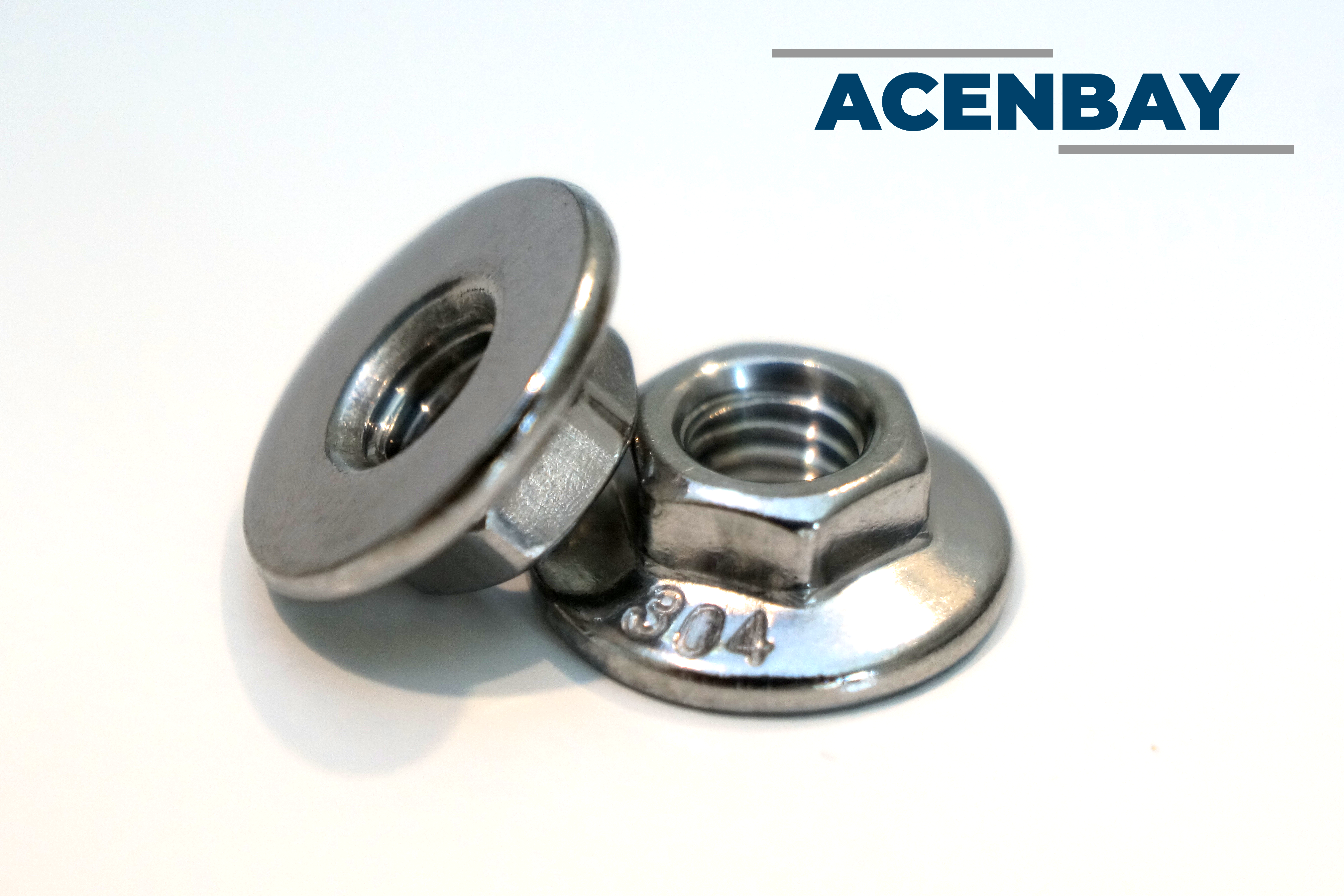 Close-up of Acenbay stainless steel wide-flange nuts